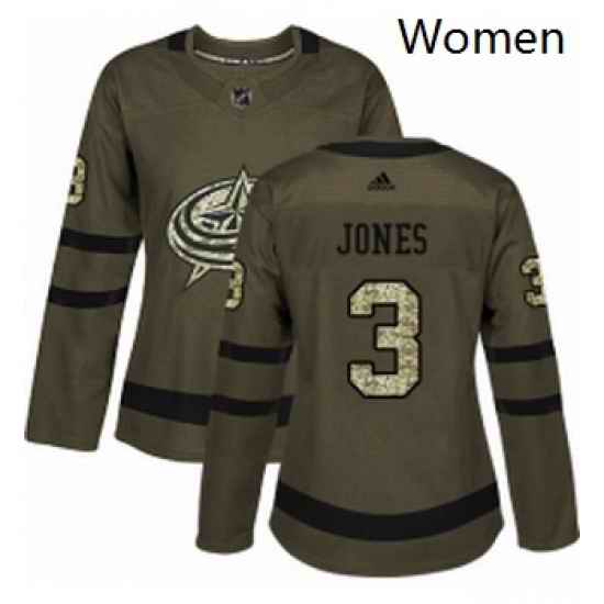 Womens Adidas Columbus Blue Jackets 3 Seth Jones Authentic Green Salute to Service NHL Jersey